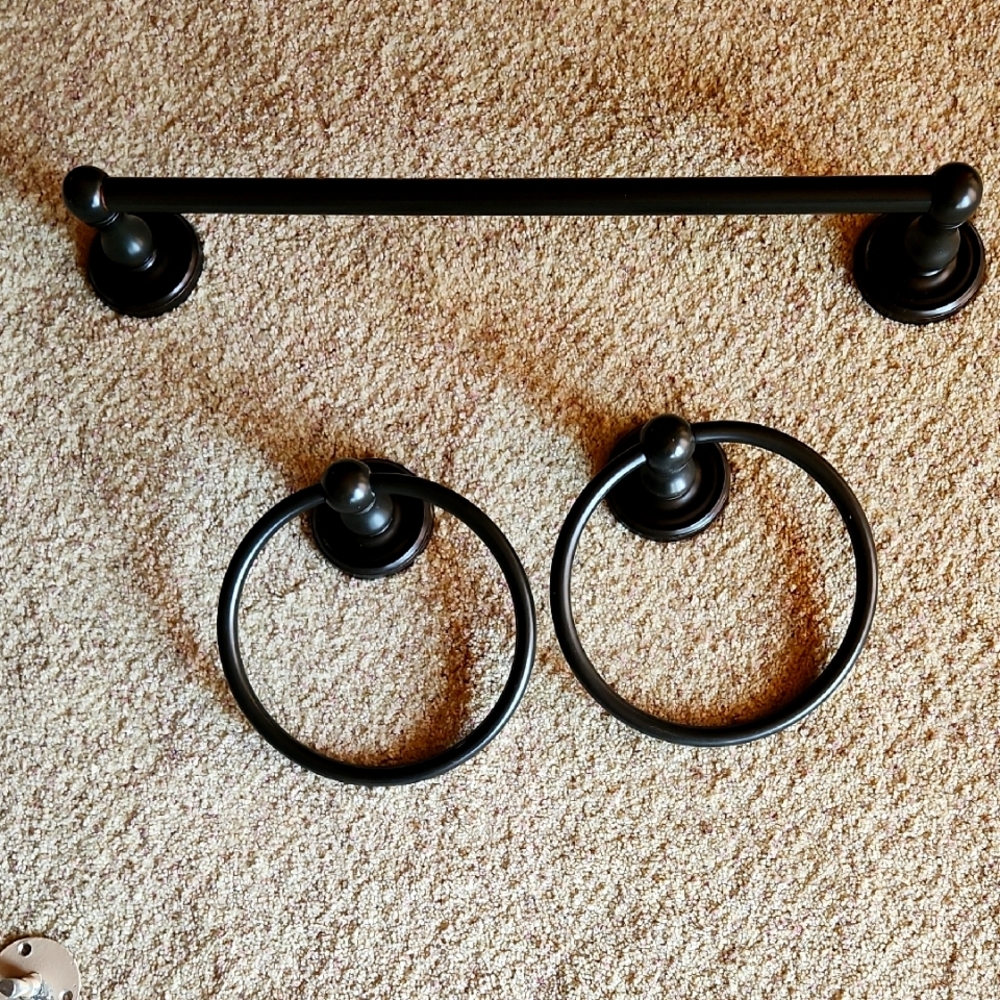 Bronze Bathroom Towel Bar and Ring Set By EMTEK